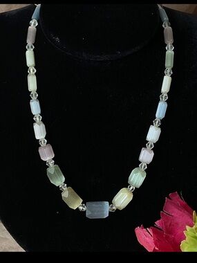 Vintage pastel satin glass beaded necklace